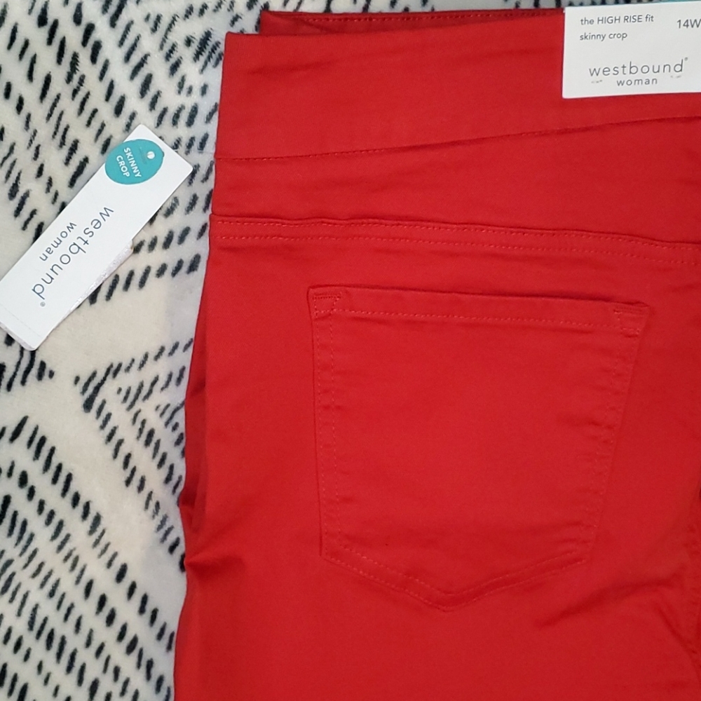 Westbound Red skinny crop pants Woman's Size 14W - Picture 5 of 12
